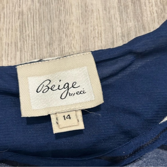Beige By Eci Sleeveless Mini Sheath Dress Navy Blue Geometric Print Size 14 - Picture 4 of 6